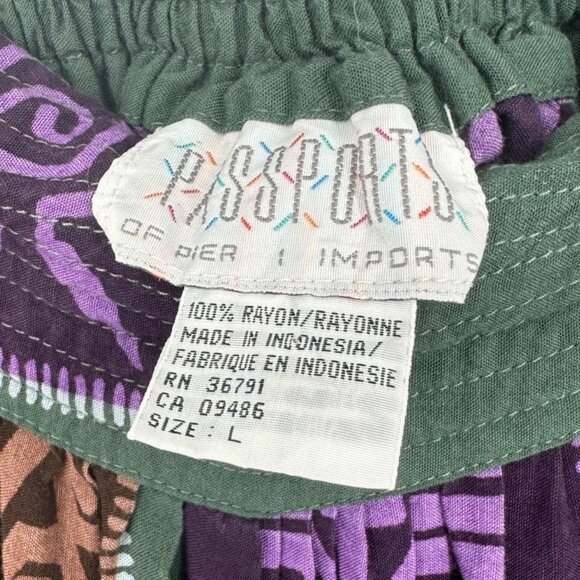 Vintage Full Length Skirt Passports L Elastic Waist Tribal Print Office Modest - Picture 8 of 10